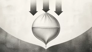 Ilustração editorial abstrata em tons de cinza sobre bexiga de esforço