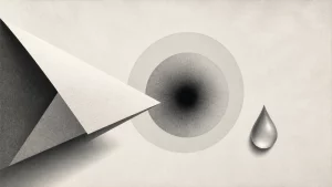 Ilustração editorial abstrata em tons de cinza sobre colírio para carne crescida no olho