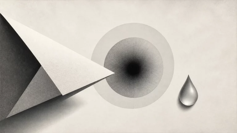 Ilustração editorial abstrata em tons de cinza sobre colírio para carne crescida no olho