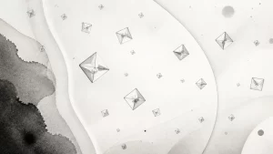 Ilustração editorial abstrata em tons de cinza sobre cristais de oxalato de cálcio na urina