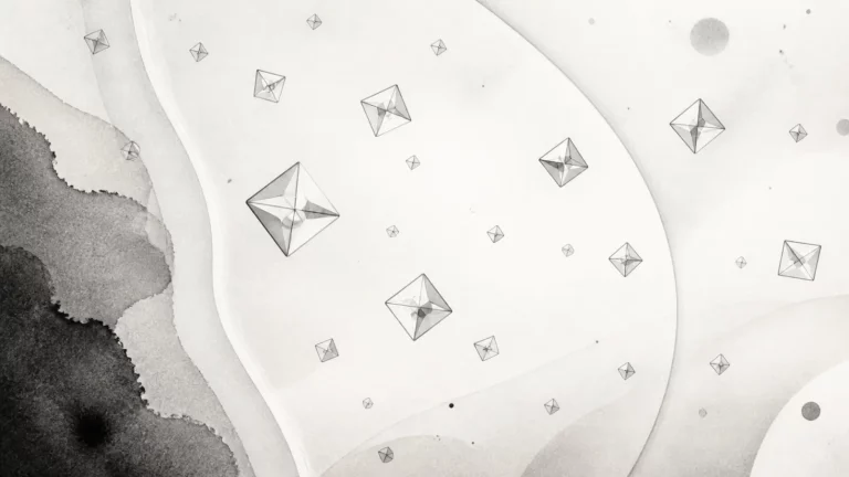 Ilustração editorial abstrata em tons de cinza sobre cristais de oxalato de cálcio na urina