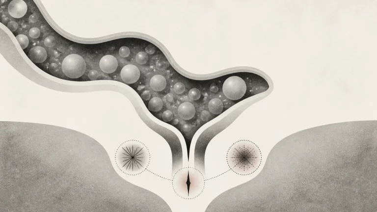 Ilustração editorial abstrata em tons de cinza sobre dor retal e gases