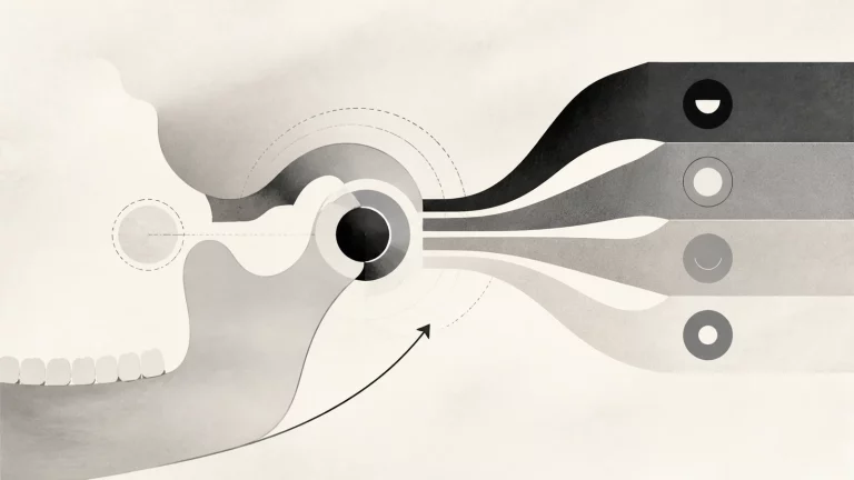 Ilustração editorial abstrata em tons de cinza sobre dtm tem cura