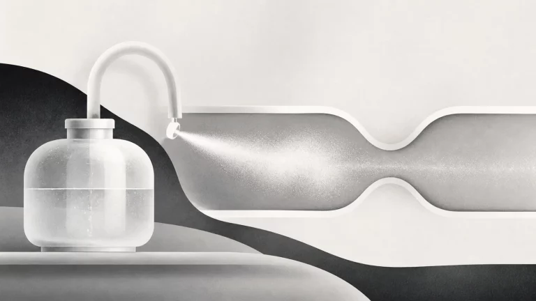 Ilustração editorial abstrata em tons de cinza sobre inalação com soro fisiológico para tosse quanto tempo