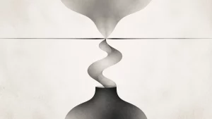 Ilustração editorial abstrata em tons de cinza sobre laringite por refluxo
