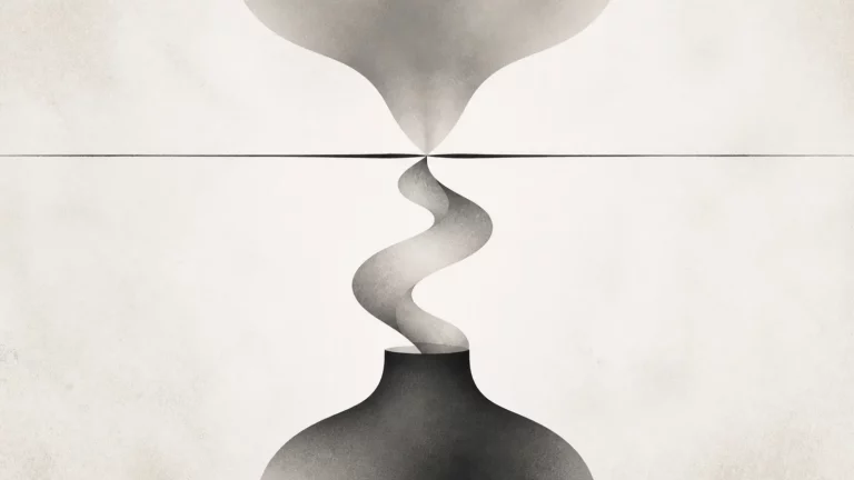 Ilustração editorial abstrata em tons de cinza sobre laringite por refluxo