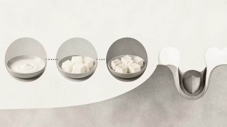 Ilustração editorial abstrata em tons de cinza sobre o que comer quando arranca dente