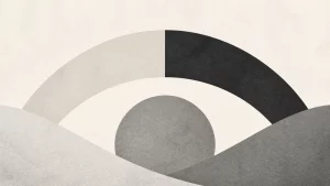 Ilustração editorial abstrata em tons de cinza sobre olho de anemia