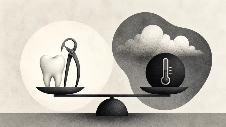 Ilustração editorial abstrata em tons de cinza sobre pode extrair dente gripada