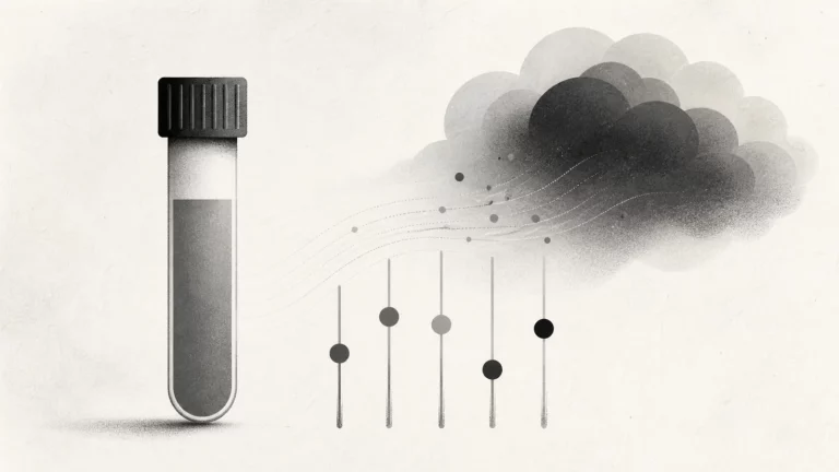 Ilustração editorial abstrata em tons de cinza sobre pode fazer exame de sangue gripada