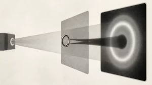 Ilustração editorial abstrata em tons de cinza sobre pode fazer raio X com piercing