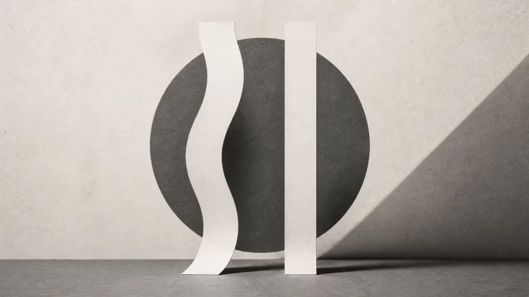 Ilustração editorial abstrata em tons de cinza sobre retificação da lordose lombar